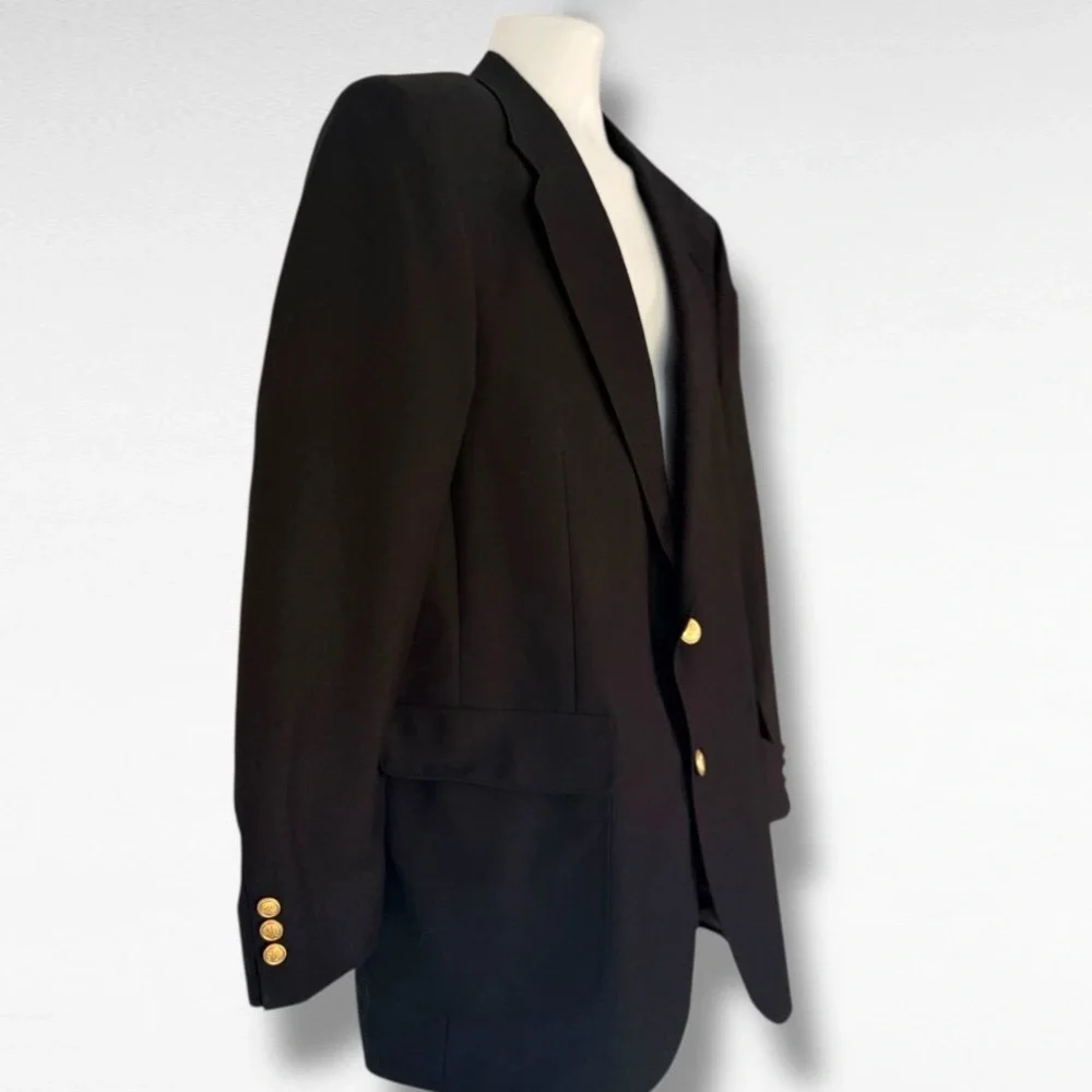 David Taylor Mens 42L Black Blazer Sport Coat Gold Buttons Classic Fit